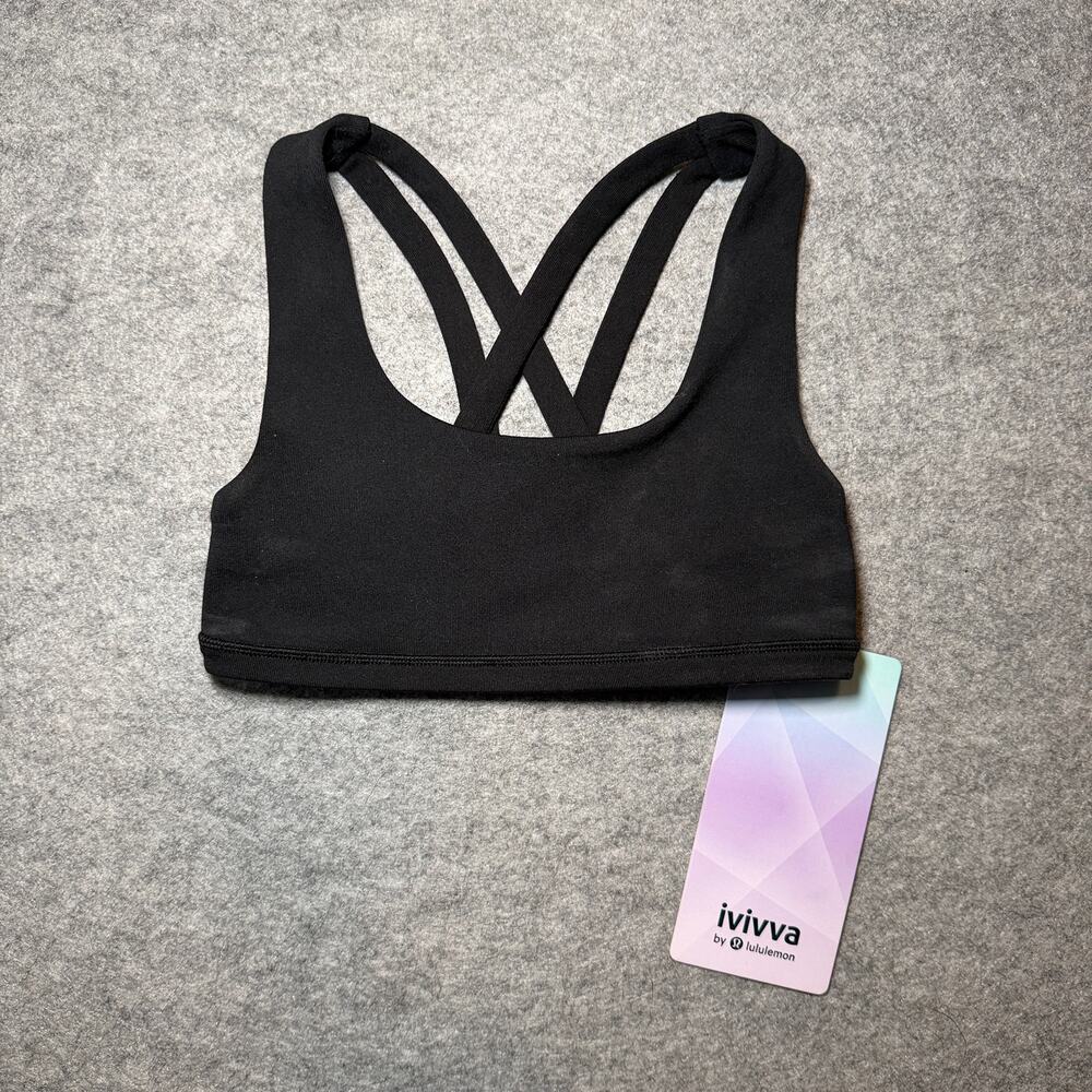ivivva Girls Sports Bra Size 6 Black Reversible Crossover Straps